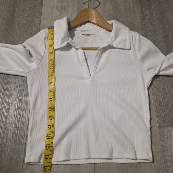 Abercrombie & Fitch Ribbed Polo Crop Top Long Sleeve White Size S - Picture 7 of 7